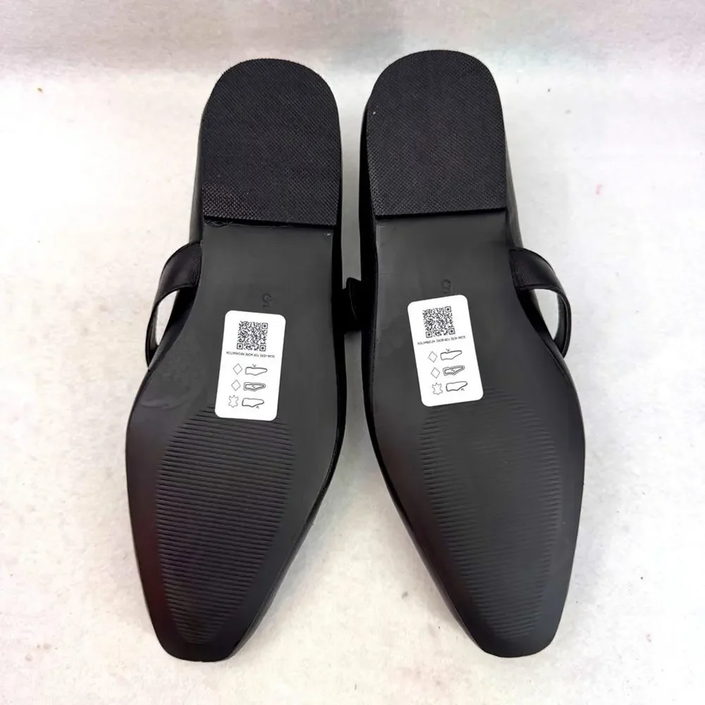 Topshop Cyndi Leather Square Toe Ballet Flats Shoes With Buckle Black size 7.5